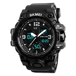 Herren-Armbanduhr, analog, digital, LED, 50 m, wasserdicht, für Outdoor-Sport, Militär, multifunktional, Casual Dual Display, 12 Stunden / 24 Stunden Stoppuhr, Kalender, Armbanduhr schwarz von Dayllon