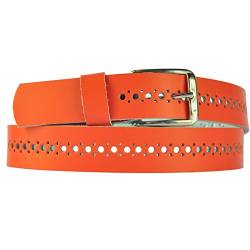 Dayneq 3cm Breit Echt Leder Löcher Guertel - (Klein-Gross-Löcher) Orange 80cm Bundweit von Dayneq