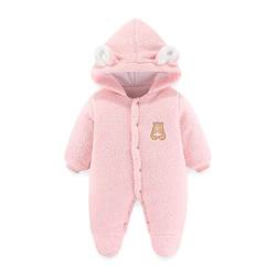 Daysskk Baby Overall Winter 6-9 monate Baby Schneeanzug Mädchen Fleece Overall mit Kapuze Baby Strampler Spielanzug Footed Jumpsuit Winterbekleidung Baby Rosa von Daysskk