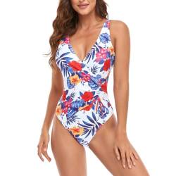 Daysskk Badeanzug Damen Bauchweg Badeanzug Damen Blumen Bademode Damen Push Up Badebekleidung Swimsuit Women Urlaub Outfit Damen XL von Daysskk