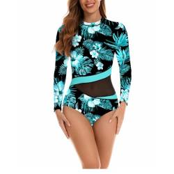 Daysskk Badeanzug Damen Einteiler Swimming Suits Women Long Sleeve Schwimmanzug Damen Blumen Badeanzug Damen Bauchweg Langarm Badeanzug Damen Push Up Sexy M von Daysskk