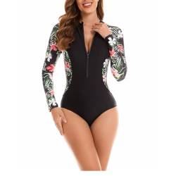 Daysskk Badeanzug Damen Einteiler Swimming Suits Women Long Sleeve Schwimmanzug Damen Schwarz Badeanzug Damen Bauchweg Langarm Badeanzug Damen Push Up Sexy M von Daysskk