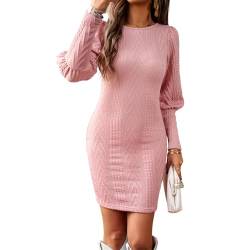 Daysskk Bodycon Strickkleid Damen Kurz Rosa Enges Winterkleid Damen Elegant Pulloverkleid Damen Langarm Minikleid Damen Herbst Winter S von Daysskk