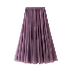 Daysskk Damen Tüllrock Elegant Faltenröcke für Frauen Midilänge Elastische Taille, Violett, Einheitsgröße von Daysskk