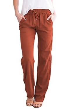 Daysskk Freizeithose Damen Baumwolle Strandhose Damen Leicht Sommerhose Damen Lang Leinenhose Damen Loose Fit Hose Damen Sommer Leicht Orange XL von Daysskk