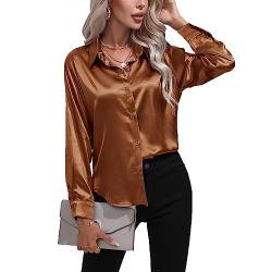 Daysskk Satin Bluse Damen Dunkelbraun V-Ausschnitt Bluse Damen Elegant Langarm Oberteil Damen Elegant Seide Blusen Buissenes Damen Elegant M von Daysskk