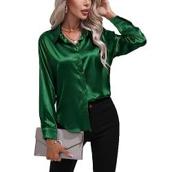 Daysskk Satin Bluse Damen Grün V-Ausschnitt Bluse Damen Elegant Langarm Oberteil Damen Elegant Seide Blusen Buissenes Damen Elegant XXL von Daysskk