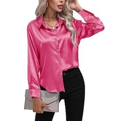 Daysskk Satin Bluse Damen Rose V-Ausschnitt Bluse Damen Elegant Langarm Oberteil Damen Elegant Seide Blusen Buissenes Damen Elegant L von Daysskk