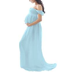 Daysskk Schwangerschaftskleider Umstandskleid Fotoshooting Blau Umstandskleid Lang Off Shoulder Babybauch Fotoshooting Maternity Dress Photoshoot Schwangerschaftskleid L von Daysskk