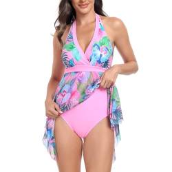 Daysskk Tankini Damen Set Badekleid mit Slip Badeanzug Zweiteilig Tankini Damen Bauchweg Badekleid Damen Push Up Bademode Damen Blumen Swimsuit Beachwear L von Daysskk