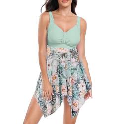 Daysskk Tankini Damen Set Badekleid mit Slip Badeanzug Zweiteilig Tankini Damen Bauchweg Badekleid Damen Push Up Bademode Damen Blumen Swimsuit Beachwear L von Daysskk