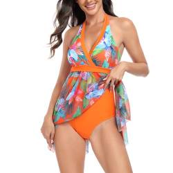 Daysskk Tankini Damen Set Badekleid mit Slip Badeanzug Zweiteilig Tankini Damen Bauchweg Badekleid Damen Push Up Bademode Damen Blumen Swimsuit Beachwear L von Daysskk