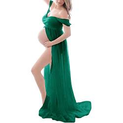 Daysskk Umstandskleid Lang Fotoshooting Babybauch Shooting Outfit Maternity Dress Photoshoot Schwangerschaftskleider Fotoshooting Damen Umstandskleid Grün Off Shoulder XL von Daysskk