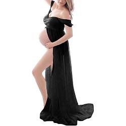 Daysskk Umstandskleid Lang Fotoshooting Babybauch Shooting Outfit Maternity Dress Photoshoot Schwangerschaftskleider Fotoshooting Damen Umstandskleid Schwarz Off Shoulder XL von Daysskk