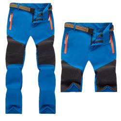 Daysskk Wanderhose Kinder Jungen Zip Off Arbeitshose Outdoorhose Jungen Sommer Softshellhose Zip Off Hose Kinder Jungen Wasserdicht Trekkinghose Jungen Zip Off Blau 120 von Daysskk