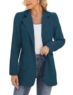 Dazosue Frauen Offene Front Blazer Langarm Casual OL Büro Slim Anzug Jacke mit Taschen, Blaugrün/Ein Hauch von Paradies (Trace of Paradise), L von Dazosue