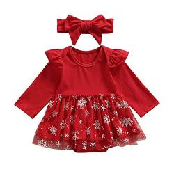 Dazzerake Baby Mädchen Weihnachten Neugeborene Kleinkinder My First Christmas Girl Stirnband Kleid Outfits Babykleidung Bekleidungsset (Tüll Overall, 0-3 Monate) von Dazzerake