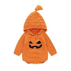 Dazzerake Halloween Kleidung Neugeborenes Baby Unisex Strampler Langarm Kürbis Jumpsuit Gestrickte Overall Hoodie Pullover Niedlich Mädchen Jungen, orange, 6-12 Monate von Dazzerake