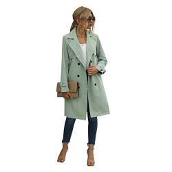 Dazzerake Mantel Damen Trenchcoat Winddichter Jacke Herbst FrÜHling Lang Frauen Cabanjacke Elegant Outdoor Übergangsmantel Übergangsjacke Zweireiher Langer Klassische Puffer Jacke (B Grün, L) von Dazzerake