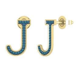 Dazzlingrock Collection 0,11 Karat runder blauer Diamant Initiale "J" Buchstaben-Ohrstecker für Frauen in 14 Karat massivem Gold, Push Back, Gelbgold Natürlicher blauer Diamant Gelbgold, Natürlicher von DazzlingRock Collection