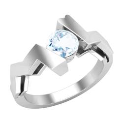 Dazzlingrock Collection 5 mm runder Aquamarin-Zick-Zack-Solitär-Verlobungsring für Damen aus 925er Sterlingsilber, 9, Natürlicher Aquamarin Sterlingsilber, Natürlicher Aquamarin von DazzlingRock Collection