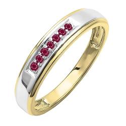 Dazzlingrock Collection Herren-Ehering mit rundem Edelstein oder Diamant mit sieben Steinen, aus 18 Karat Gelbgold vergoldetem Sterlingsilber, Natürlicher Rubin 18 Karat Gelbgold, Natürlicher Rubin von DazzlingRock Collection