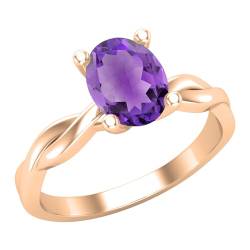 Dazzlingrock Collection Verlobungsring für Damen, oval, Amethyst, gedreht, 8 x 6 mm, 14 Karat massives Gold, 9, Natürlicher Amethyst Massives 14-karätiges Rotgold, Amethyst von DazzlingRock Collection