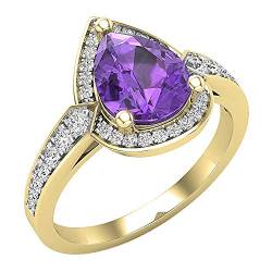 Dazzlingrock Collection 9 x 7 mm birnenförmiger Amethyst und runder weißer Diamant in Tropfenform, Halo-Verlobungsring für Damen, erhältlich in 10 K/14 K/18 Karat Gold, Amethyst, Weißdiamant, von Dazzlingrock Collection