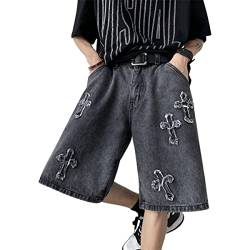 Dcepem Y2k Jeans Herren Ästhetische Baggy Hip Hop Star Shorts Y2K Denim Lose Harajuku Y2k Mode Streetwear, Schwarz3, Groß von Dcepem