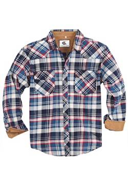 Dctop Flanellhemd Herren Langarm Holzfällerhemd Kariert Snap Knopf Baumwolle mit Tasche Regular Fit Casual Shirt Hemd(Blau/Rot Kariert #15 3XL) von Dctop