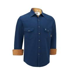 Dctop Flanellhemd Herren Langarm Holzfällerhemd Kariert Snap Knopf Baumwolle mit Tasche Regular Fit Casual Shirt Hemd(Marine #16 2XL) von Dctop