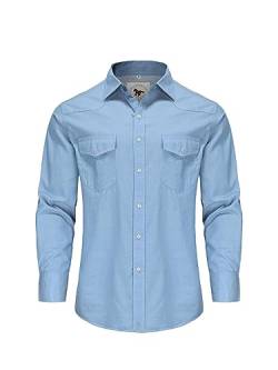 Dctop Hemd Herren Langarm Jeanshemd Denim Shirt Langarmhemd Freizeithemd Casual Business Trachten Hemd Regular Fit(Blue 2# 2XL) von Dctop