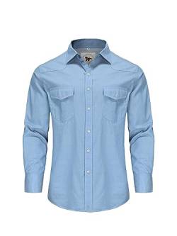 Dctop Hemd Herren Langarm Jeanshemd Denim Shirt Langarmhemd Freizeithemd Casual Business Trachten Hemd Regular Fit(Blue 2# 4XL) von Dctop