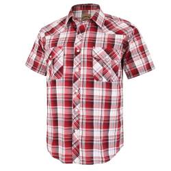 Dctop Herren Hemd Kurzarm Lässige Druckknöpfen Unifarben Karierte Anzug Regular Fit Freizeit Hemd (Rot Kariert #27 3XL) von Dctop