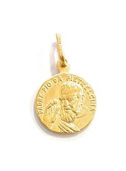 Medaille Vater Pio in Sterlingsilber mit 18 kt Goldüberzug, Größe: 14 mm von De Bussy