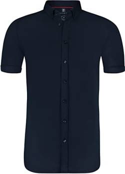 DESOTO bügelfreies Premium - Jersey Halbarm Hemd aus mercerisierter Baumwolle (S, Blau (057)) von De Soto