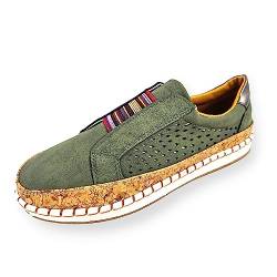 Damen Schuhe Vegan Leder Mokassin Slip-on Loafers Halbschuhe Sommer rutschfest Flache Freizeit Sandalen Espadrilles (olivgrün, EU 39) von DeCarbonize