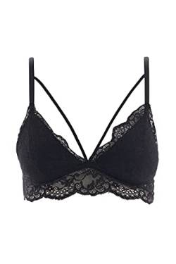 DeFacto Bralette Spitze für Damen - Damen BH Weich und Atmungsaktiv Bra Black,L von DeFacto