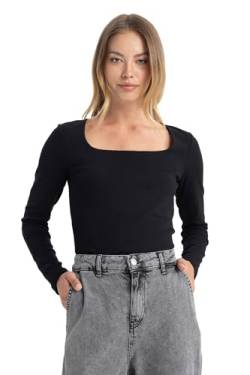 DeFacto Damen Langarmshirts - Longsleeve Blusen für Damen Slim Fit Square Neck von DeFacto