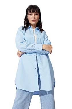 DeFacto Gewebte Langarm Damen Button Down Hemd Tuniken - Relax Fit Langarm Tunika für Frauen Casual Wear, blau, Small von DeFacto