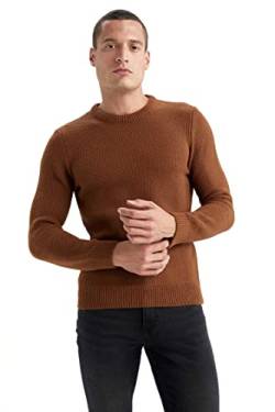 DeFacto Herren Strick Pullover Langarm Rundhalsausschnitt Sweater - Slim fit Pulli für Herren Oberteile Camel,5XL von DeFacto