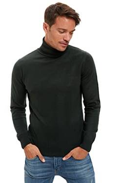 DeFacto Herren Strick Pullover Langarm Rundhalsausschnitt Sweater - Slim fit Pulli für Herren Oberteile D.Green,L von DeFacto
