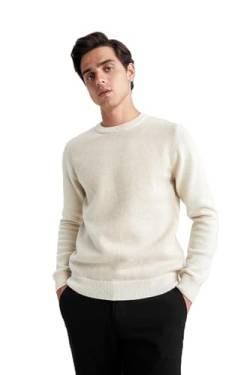 DeFacto Herren Strick Pullover Langarm Rundhalsausschnitt Sweater - Slim fit Pulli für Herren Oberteile LT.BEIGE Melange,S von DeFacto