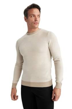 DeFacto Herren Strick Pullover Langarm Rundhalsausschnitt Sweater - Slim fit Pulli für Herren Oberteile Stone,L von DeFacto