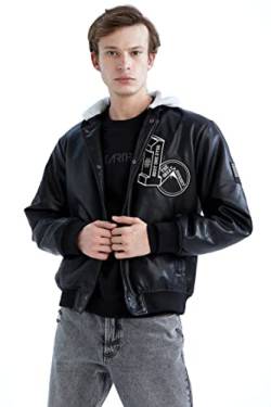 DeFacto Lederjacke Für Freizeitkleidung LederMantel für Herren für Oberbekleidung Black,M von DeFacto