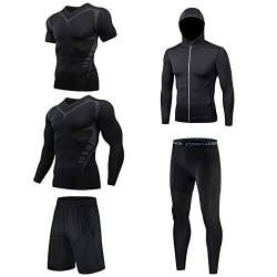 DeHolifer 5 Stücke Jogginganzug Herren Trainingsanzug Set Schnell Trocken Jogginghose Schwarz Sportbekleidung Männer Schwitzanzug Fitness Sportanzug Laufhose Trainingshose Sport Tshirts Hosen von DeHolifer