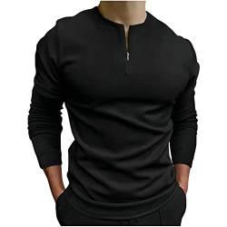 Herren Langarmshirt mit Reißverschluss Rundhals Long Sleeves T Shirt Slim Fit T-Shirt Herren Schwarz Longsleeve Basic Sweatshirt Ohne Kapuze T Shirts Männer Langarm Oberteile von DeHolifer