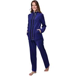 DeSen Damen Deluxe Velours Nicki Freizeitanzug Hausanzug Nicki-Anzug mit Reißverschluss und Pailletten-Leisten（Royal Blau,48/50） von DeSen
