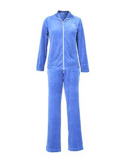 DeSen Damen Velours Nicki Hausanzug Freizeitanzug Nicki-Anzug mit Reißverschluss und Glitzersteinen (36/38, Royal Blau) von DeSen