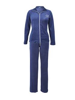 DeSen Damen Velours Nicki Hausanzug Freizeitanzug Nicki-Anzug mit Reißverschluss und Glitzersteinen (44/46, Nachtblau) von DeSen
